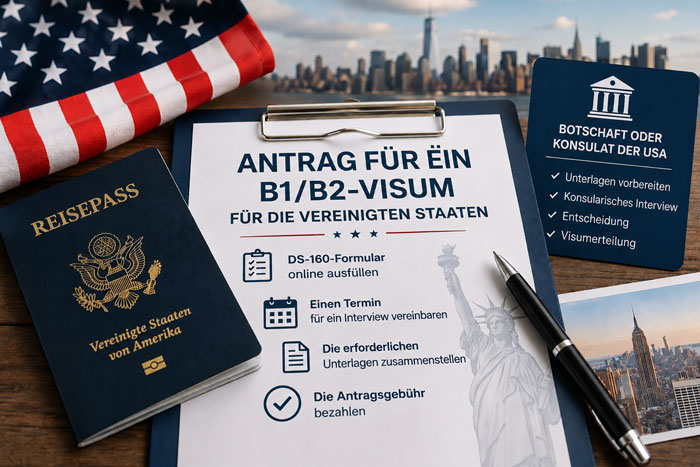 Antrag auf ein B1/B2-Visum für die USA mit amerikanischem Reisepass und Reisedokumenten