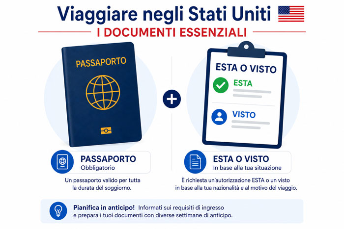Documenti indispensabili per viaggiare negli Stati Uniti: passaporto e autorizzazione ESTA o visto