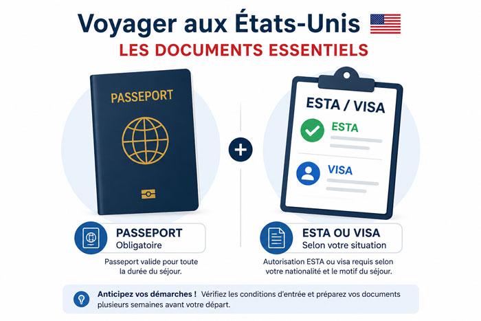 Documents indispensables pour voyager aux États-Unis : passeport et autorisation ESTA ou visa