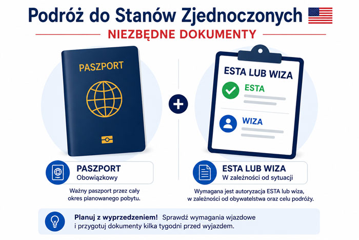 Niezbędne dokumenty do podróży do Stanów Zjednoczonych: paszport oraz zezwolenie ESTA lub wiza