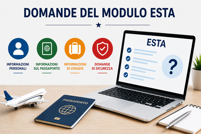 Domande del modulo ESTA: informazioni personali, passaporto, viaggio e sicurezza