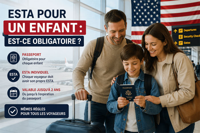 Enfant voyageant aux États-Unis avec un passeport et une autorisation ESTA obligatoire pour les mineurs