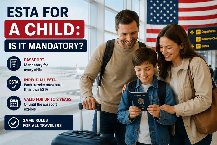 Child traveling to the United States with a passport and ESTA authorization required for minors
