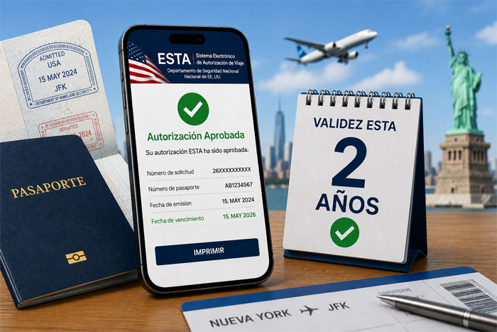 Duración de validez del ESTA para Estados Unidos