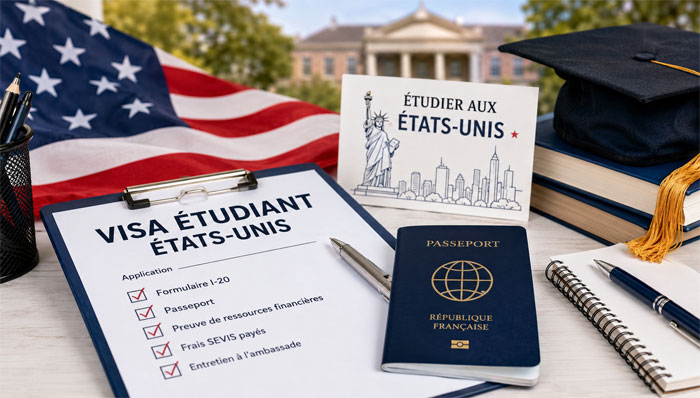 Visa étudiant États-Unis avec passeport et documents de demande